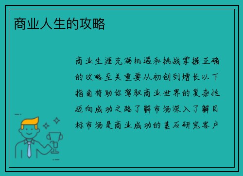 商业人生的攻略